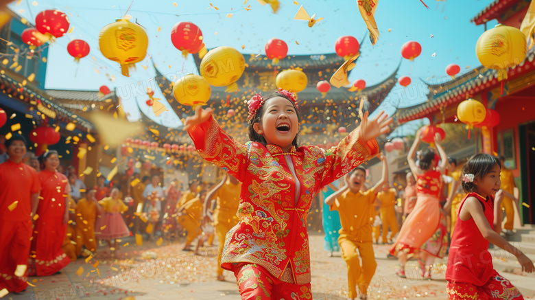 新年集市上开心欢呼的人