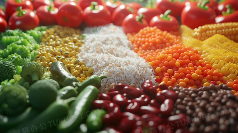 素食各种蔬菜豆类和杂粮食品图片