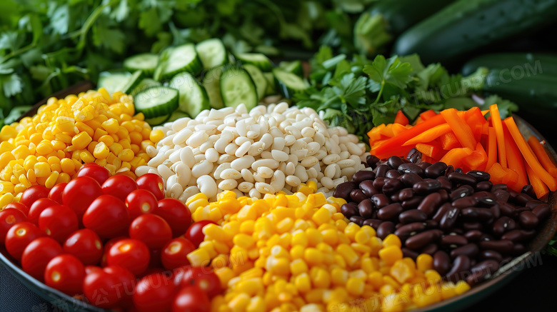 素食各种蔬菜豆类和杂粮食品图片