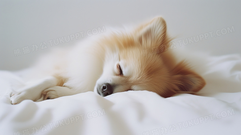 趴着睡觉的博美犬图片