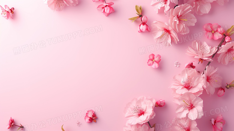 粉色背景上的桃花花枝图片