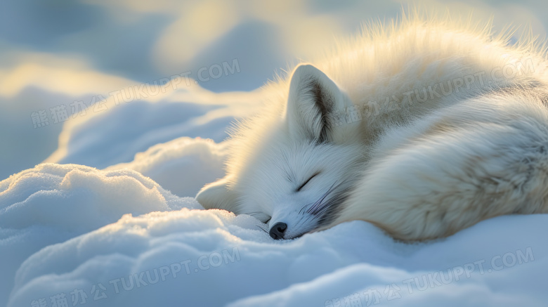一只熟睡的白狐狸图片