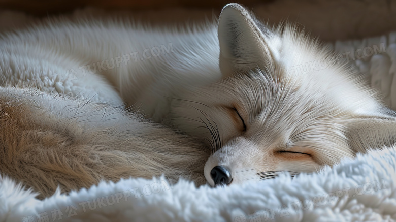 一只熟睡的白狐狸图片