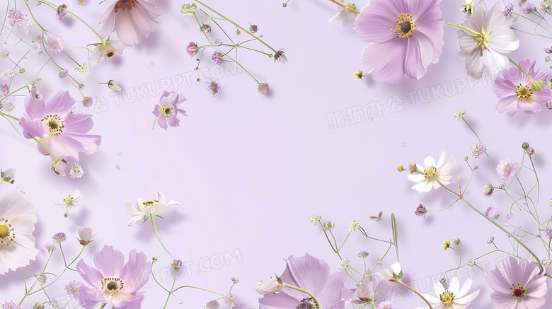 淡紫色调鲜花装饰边框图片