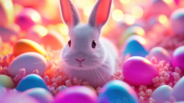 复活节涂鸦彩蛋包围着的兔子图片