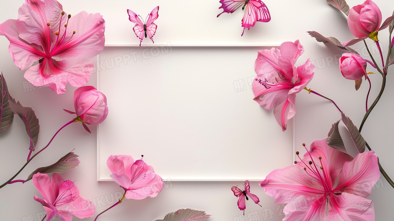 简约粉色鲜花装饰边框图片