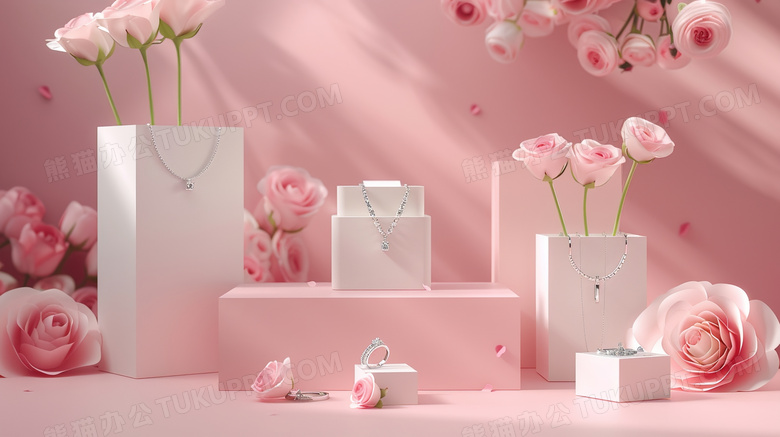 粉红底色上的白色珠宝礼盒图片