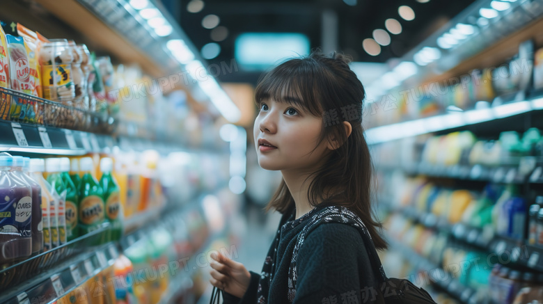 逛超市购物的亚洲女人图片