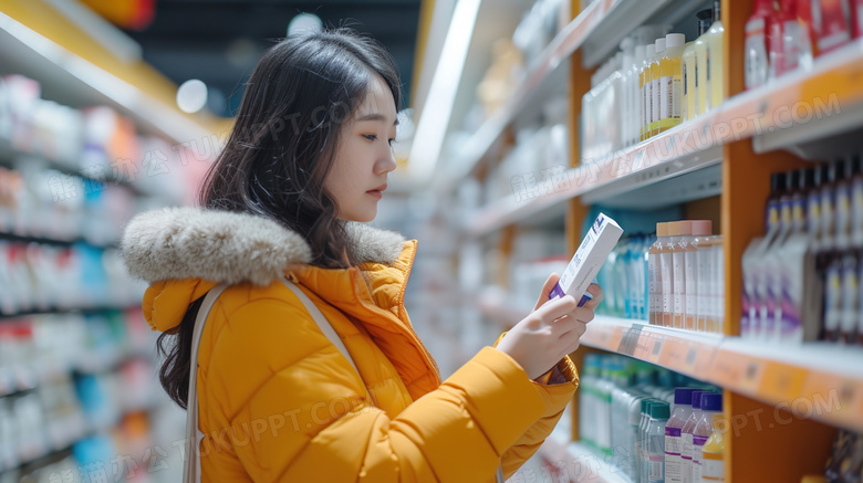 逛超市购物的亚洲女人图片