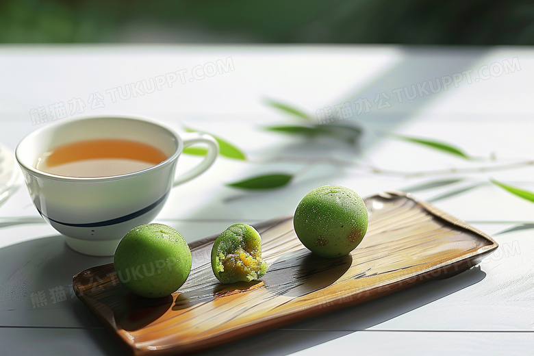 清明节气寒食节青团茶水图片