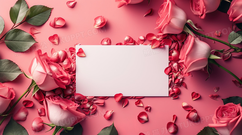 粉色浪漫玫瑰花情人节卡片图片