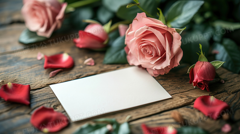 粉色浪漫玫瑰花情人节卡片图片