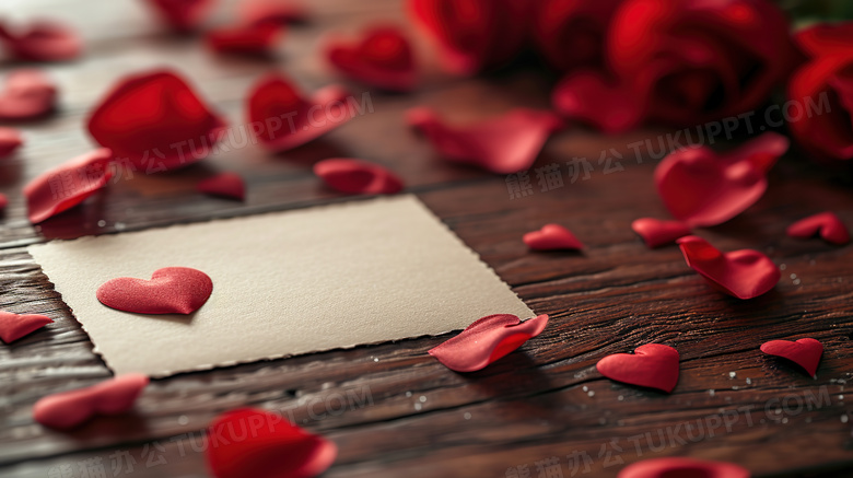 红色浪漫玫瑰花瓣情人节卡片图片