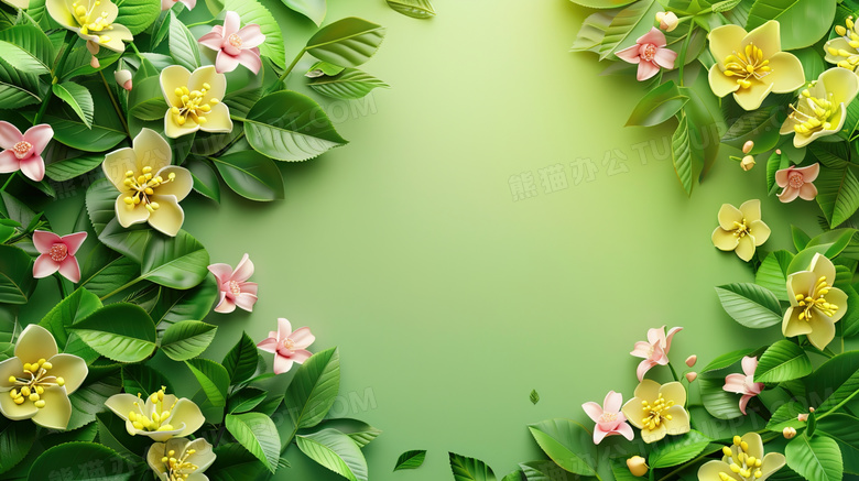 绿色鲜花绿叶装饰背景图片