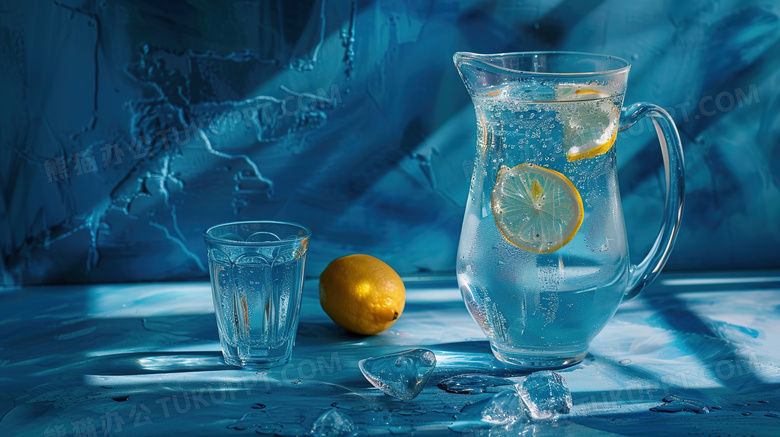 桌子上的柠檬水饮料图片
