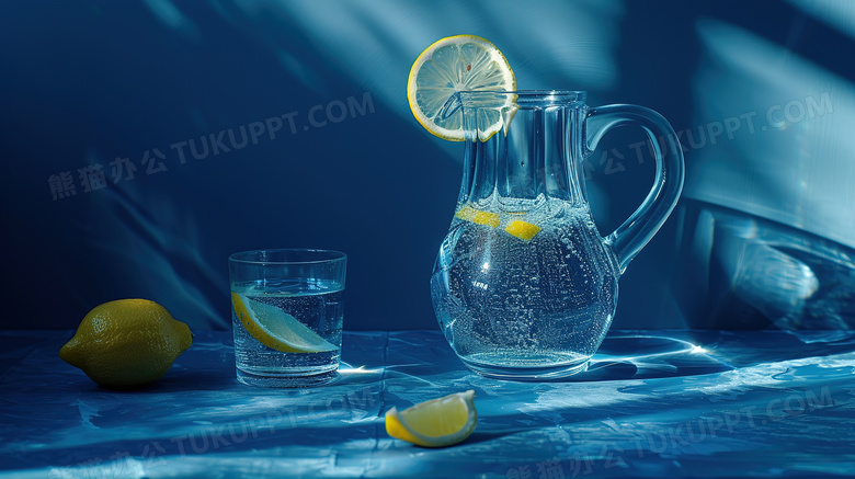 桌子上的柠檬水饮料图片