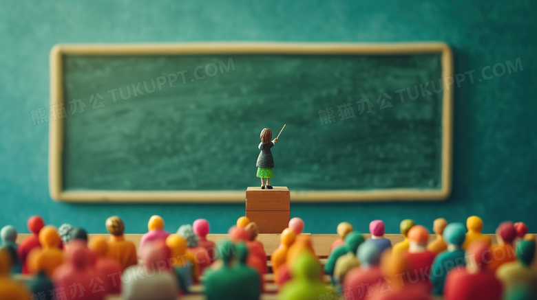 老师站在讲台上教学迷你人偶模型图片