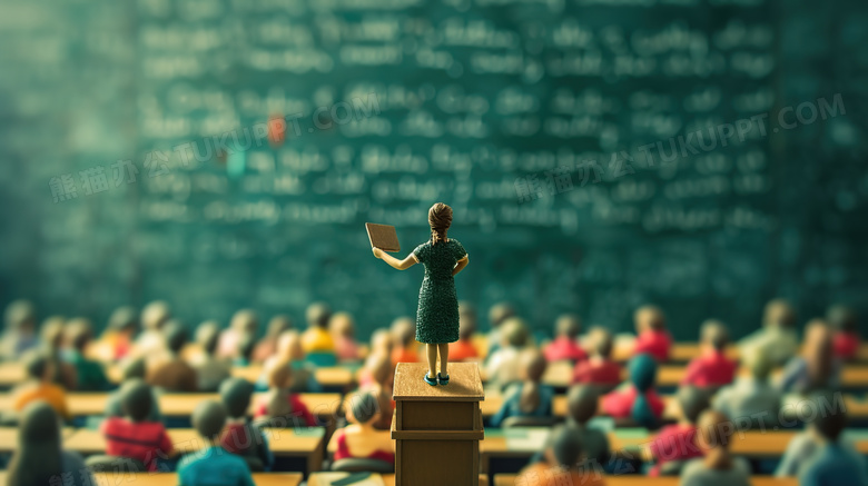 老师站在讲台上教学迷你人偶模型图片