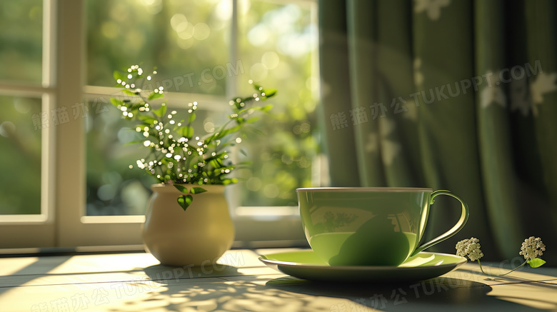 阳光窗边的春茶图片