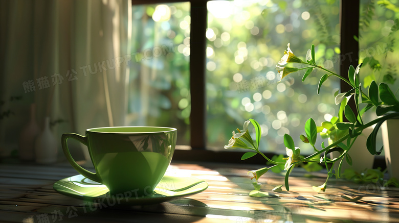 阳光窗边的春茶图片