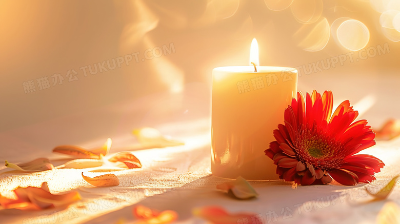 桌上的菊花蜡烛祈福图片