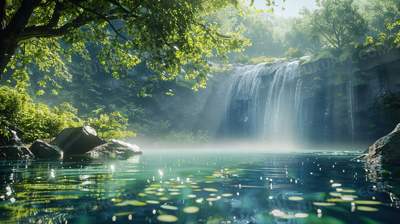 春季河流瀑布风景图片