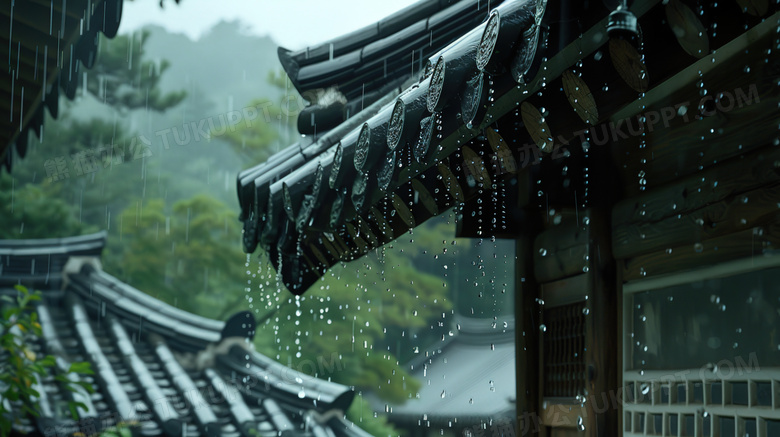 中国风谷雨雨季风景图片