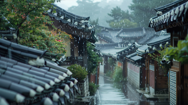 中国风谷雨雨季风景图片