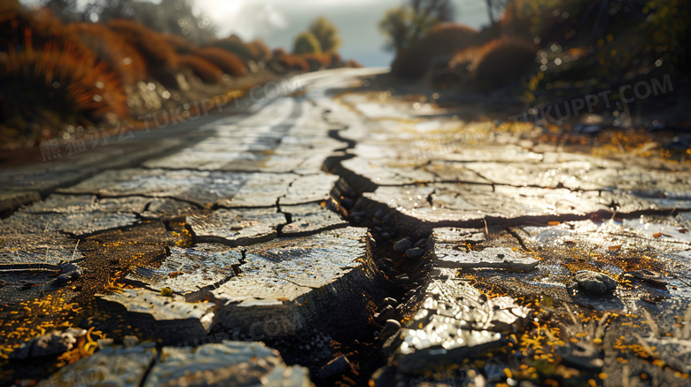 地震后破裂的道路图片