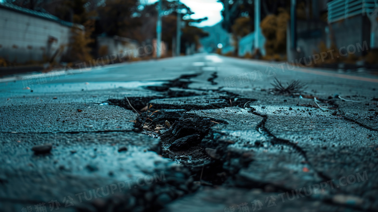 地震后破裂的道路图片
