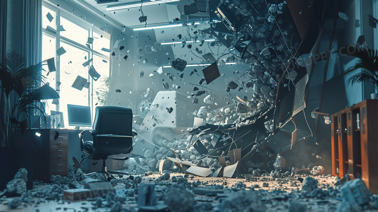 地震中坍塌损毁的办公室图片