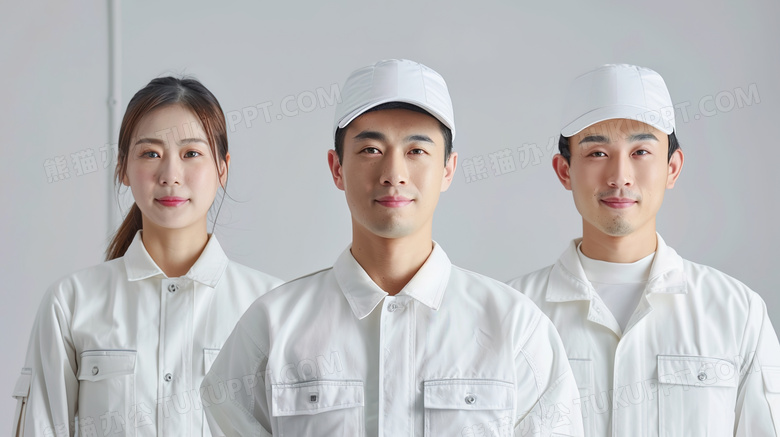三个穿白色制服的工人图片