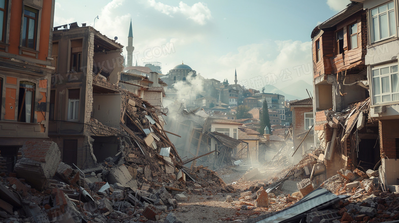 地震后的城市废墟图片