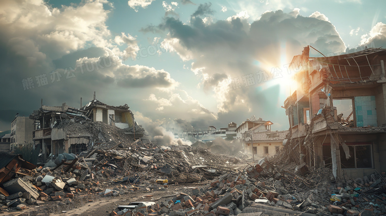 地震后的城市废墟图片