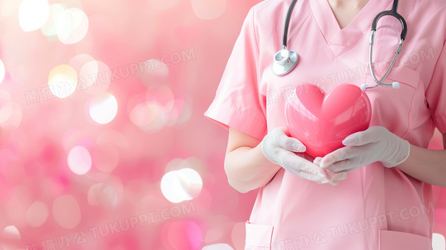粉色戴听诊器的护士半身照图片