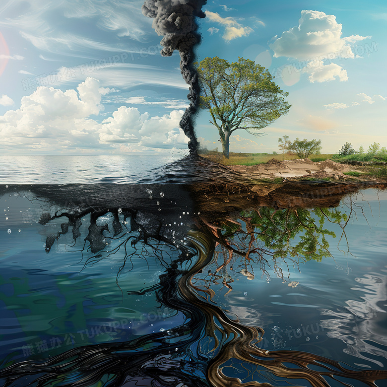 地球生态环境污染树木对比图片
