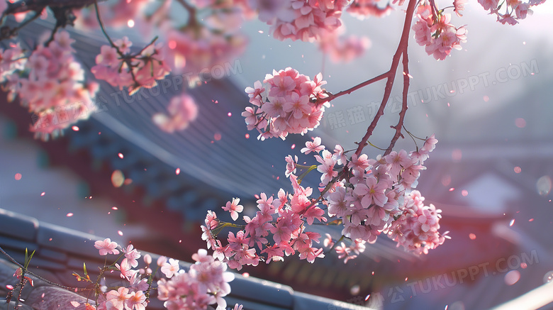 樱花盛开的古镇图片