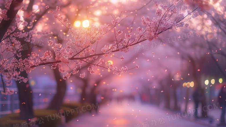 马路两旁盛开的樱花树图片