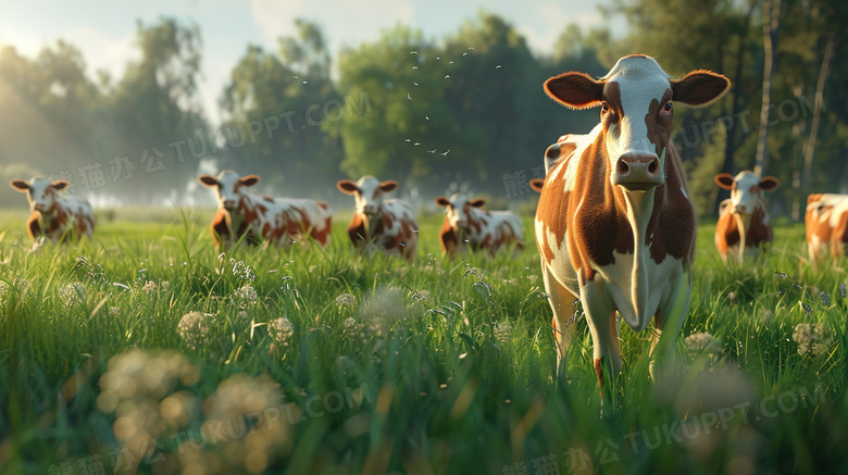 农场草地上的奶牛图片