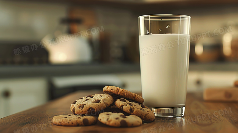 桌上的瓶装牛奶和饼干图片
