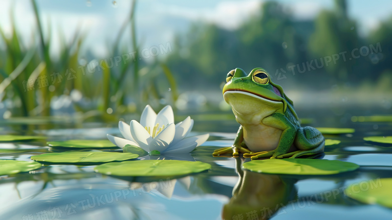 池塘水面上的青蛙图片