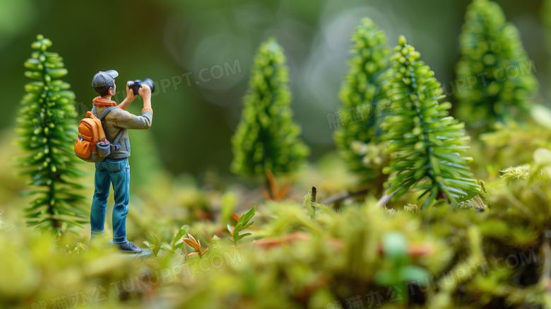 3D立体微距草地男性摄影师图片