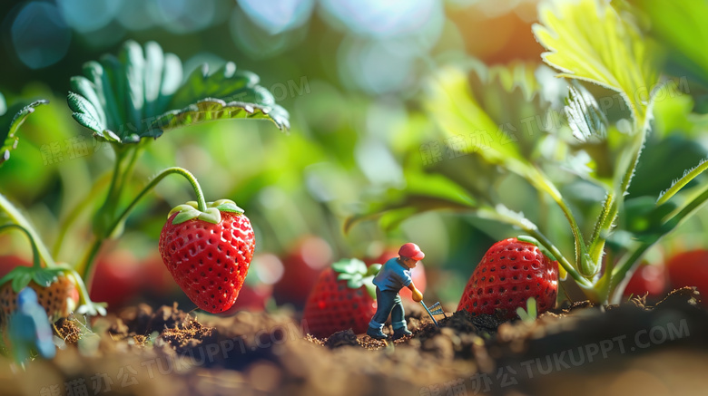 3D微距摄影草莓采摘图片