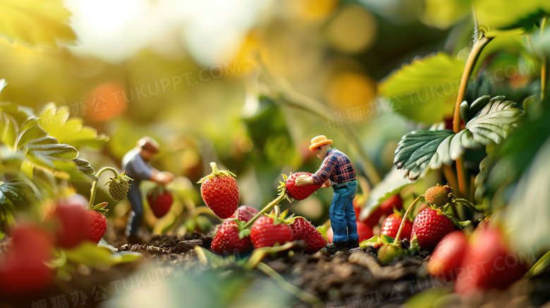 3D微距摄影草莓采摘图片