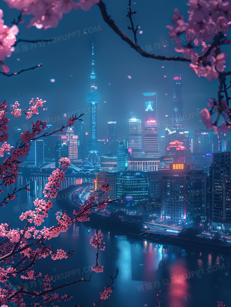 唯美樱花上海夜景图片