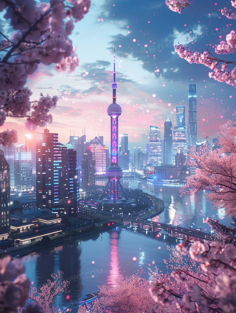 唯美樱花上海夜景图片