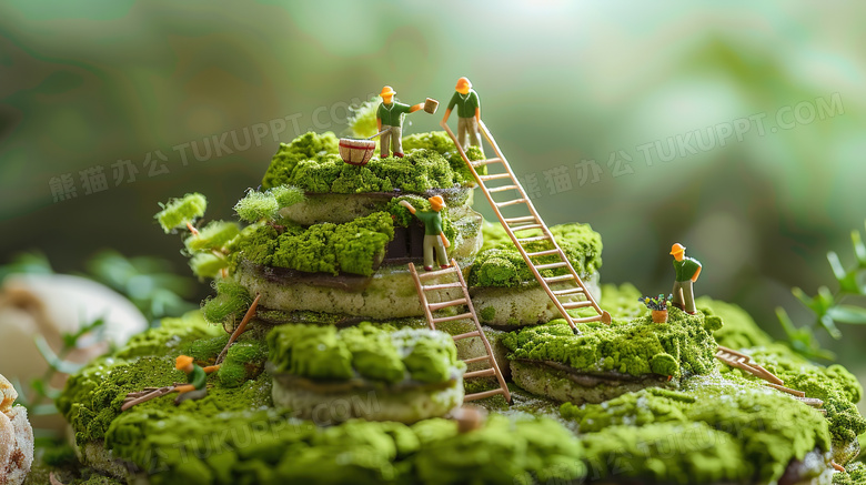 微型人物搭建糕点建筑图片