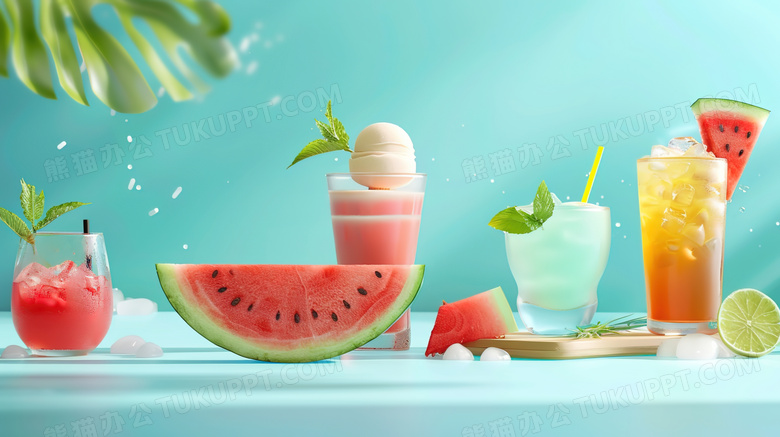 桌面上的西瓜饮品图片