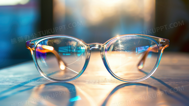 桌面上的眼镜特写图片