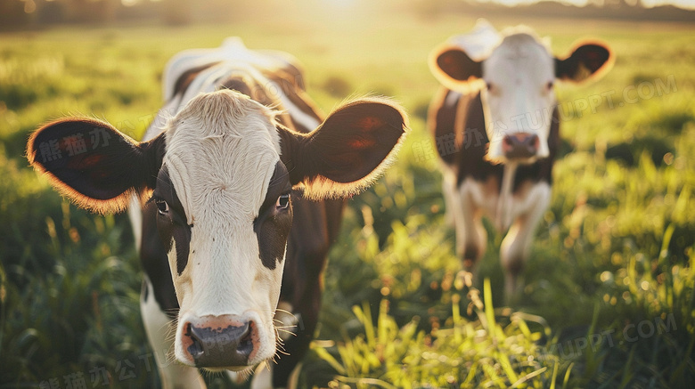 阳光草原的奶牛图片